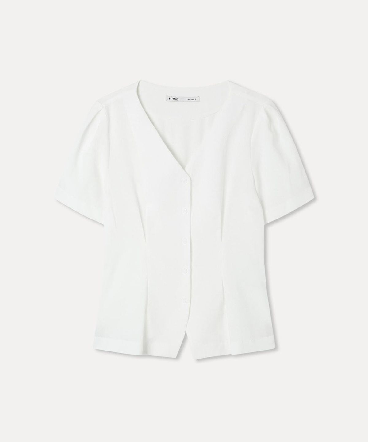 미쏘(MIXXO) 브이넥 반팔 블라우스_MIWBWG7B04