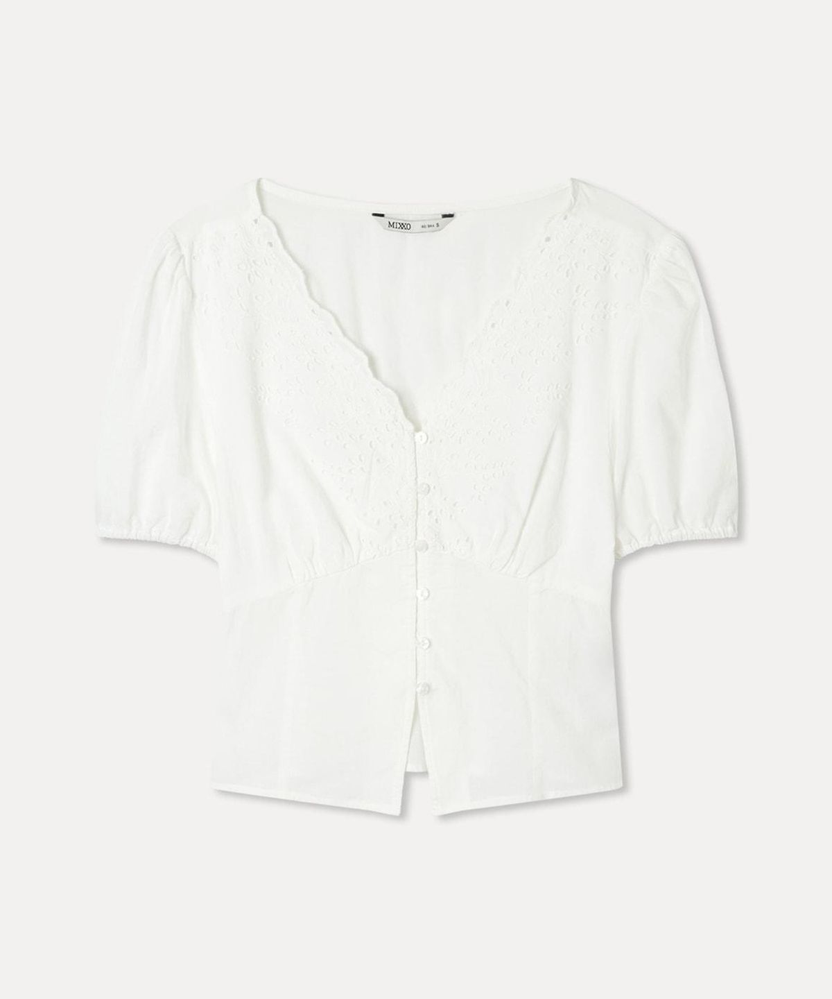 미쏘(MIXXO) 브이넥 아일렛 블라우스_MIWBWG711G