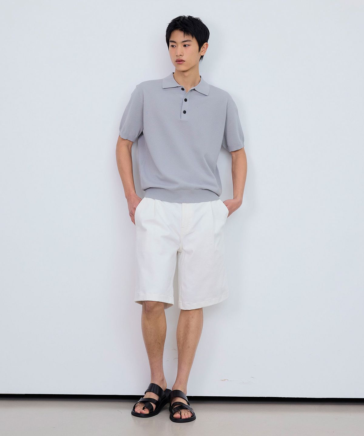 마인드브릿지(MINDBRIDGE) [COUTURE]9oz투턱 화이트 데님 하프 팬츠