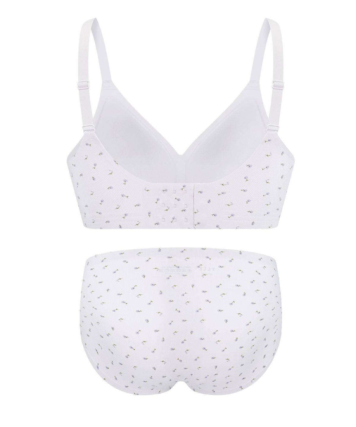 엘르이너웨어(ELLE INNERWEAR) 러블리 골지 볼륨 심리스 브라 팬티 세트 - 블루
