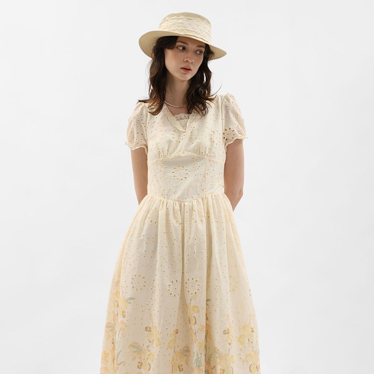 웬스데이딜라잇(WEDNESDAY DELIGHT) WD_Puff sleeve floral prairie dress_IVORY