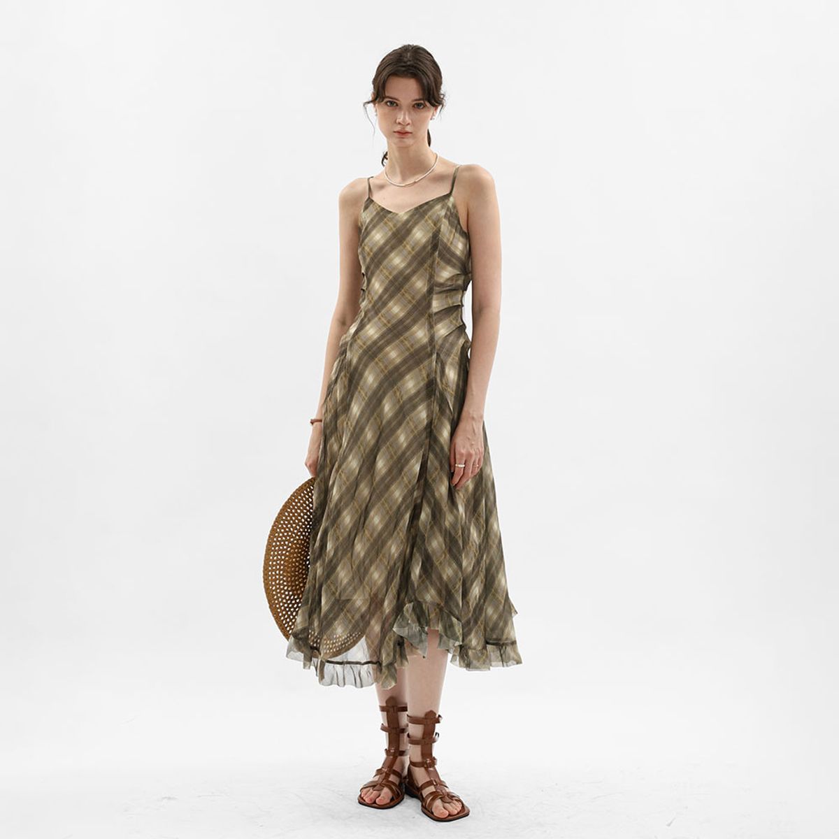웬스데이딜라잇(WEDNESDAY DELIGHT) WD_Layered check slip dress_GREEN