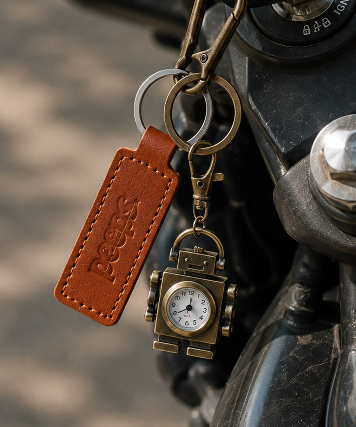 핍스(PEEPS) Robot Timepiece Keryring(Silver/Vintage Bronze)