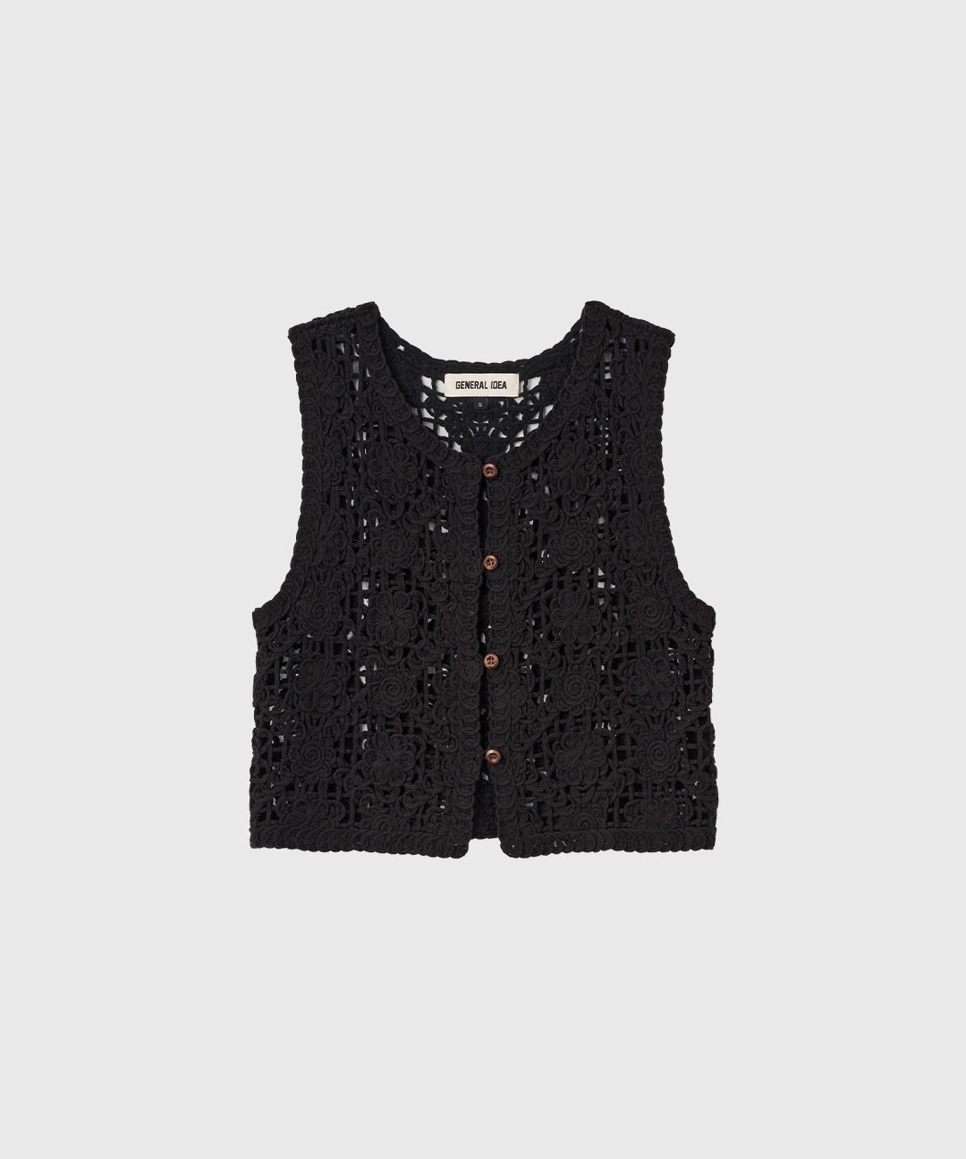 MUSINSA | GENERAL IDEA Floral Crochet Open Vest [BLACK] / GF2LKV546