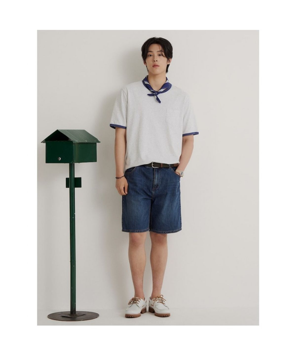 빈폴 멘(BEANPOLE MEN) 포켓 링거 티셔츠  블루