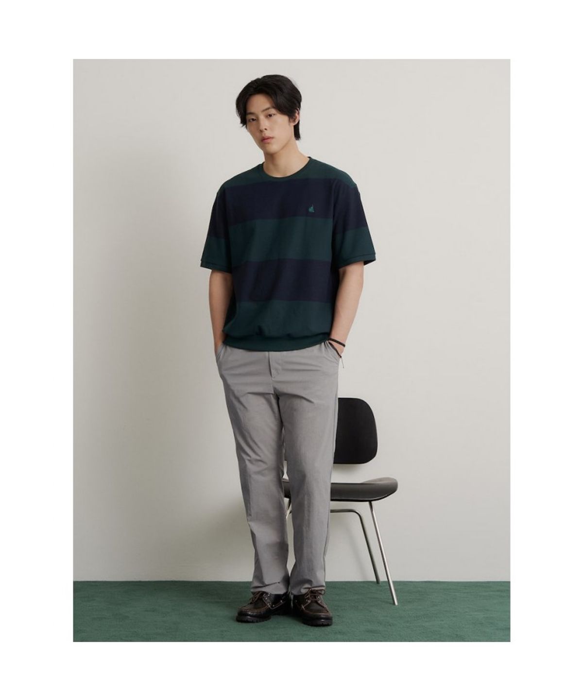 빈폴 멘(BEANPOLE MEN) 볼드 컬러블럭 캐주얼 티셔츠  그린