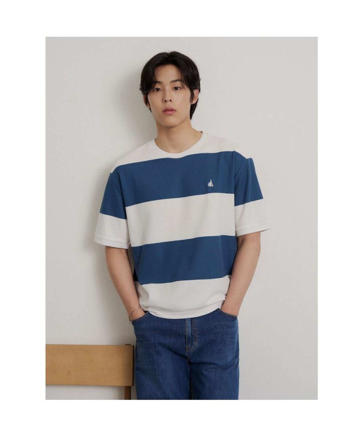 빈폴 멘(BEANPOLE MEN) 볼드 컬러블럭 캐주얼 티셔츠  블루