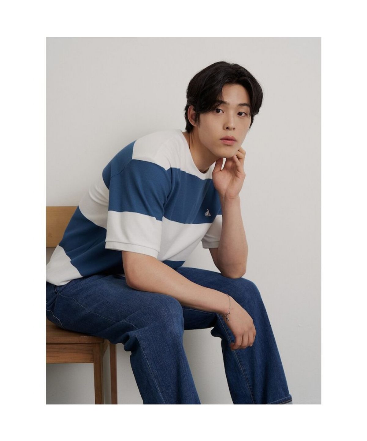 빈폴 멘(BEANPOLE MEN) 볼드 컬러블럭 캐주얼 티셔츠  블루