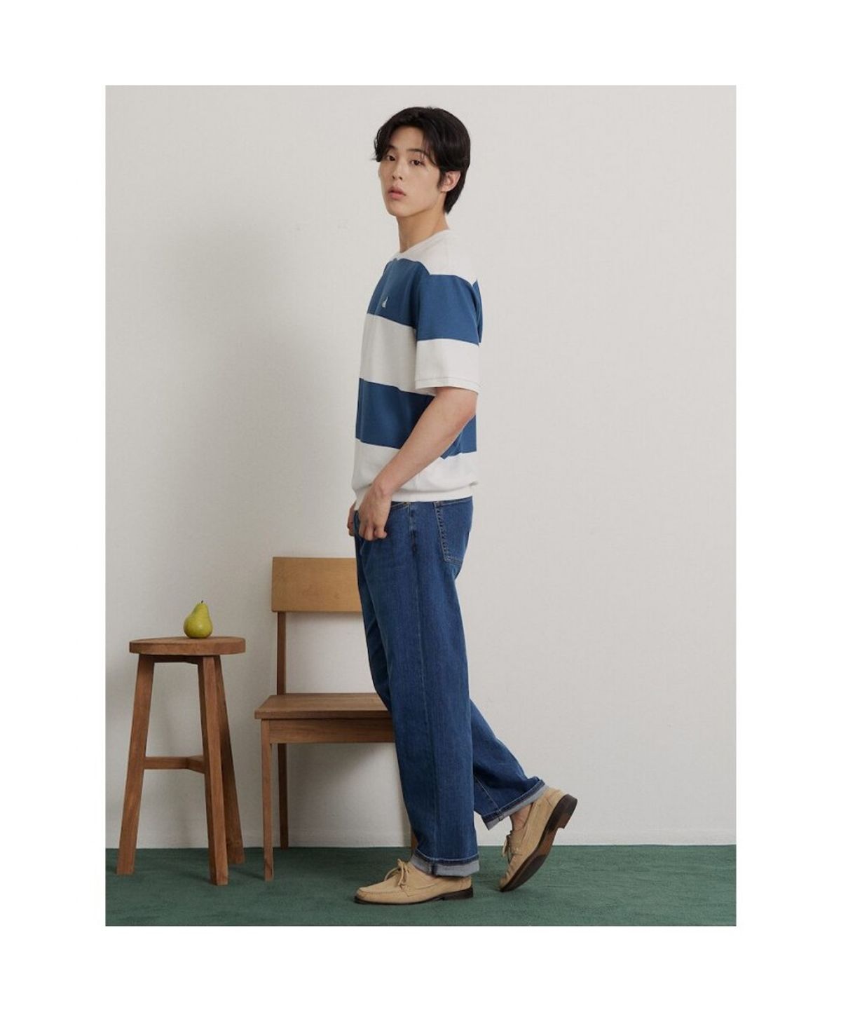빈폴 멘(BEANPOLE MEN) 볼드 컬러블럭 캐주얼 티셔츠  블루