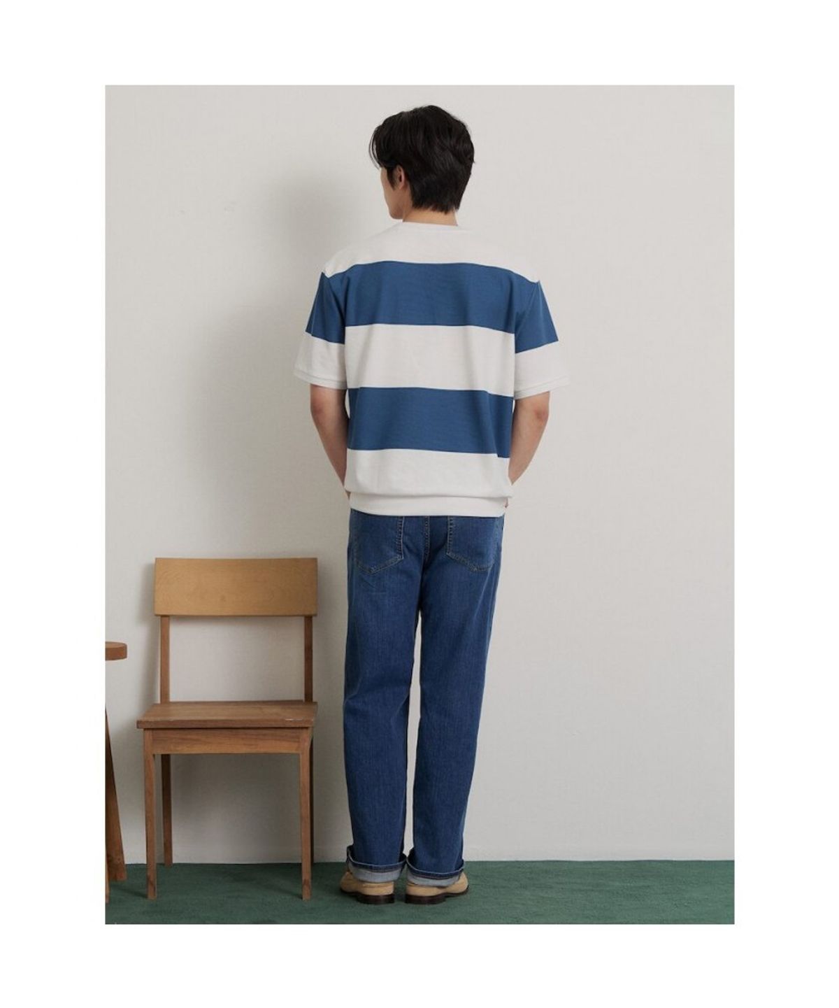빈폴 멘(BEANPOLE MEN) 볼드 컬러블럭 캐주얼 티셔츠  블루