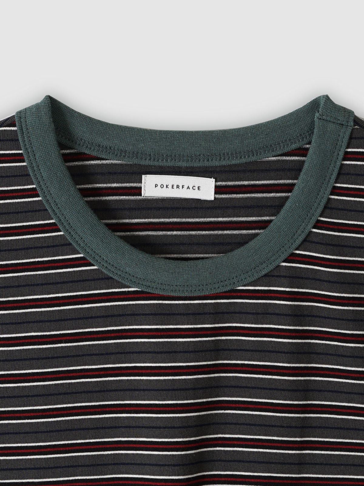 포커페이스(POKERFACE) STRIPE RINGER T-SHIRTS CHARCOAL / DARK OLIVE