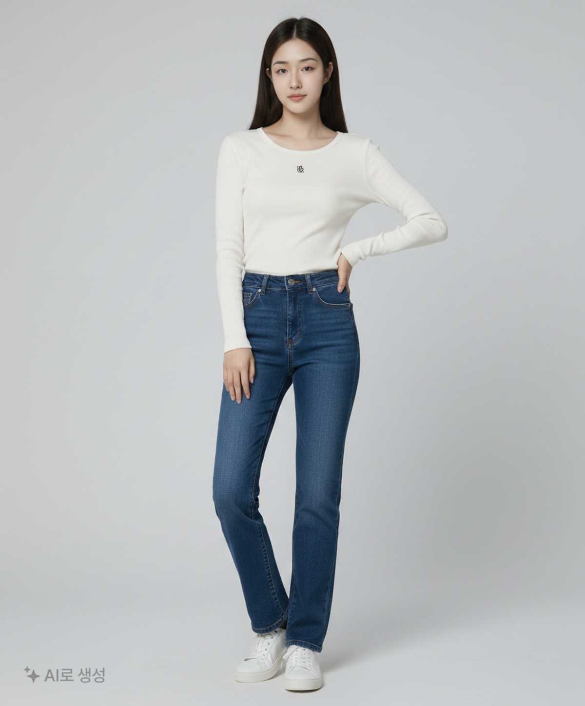 미쏘(MIXXO) 심플 로고 골지 긴팔 티셔츠_MIWLWF901C M