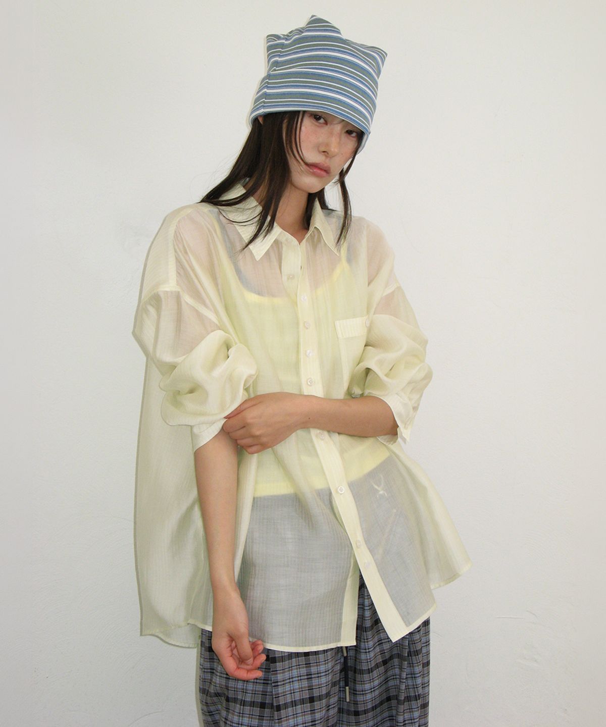론론(RONRON) STRIPE KNOT SQUARE BEANIE BLUE