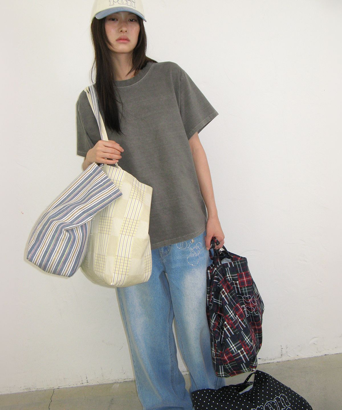 론론(RONRON) PATTERN LOGO SHOPPER YELLOW CHECK