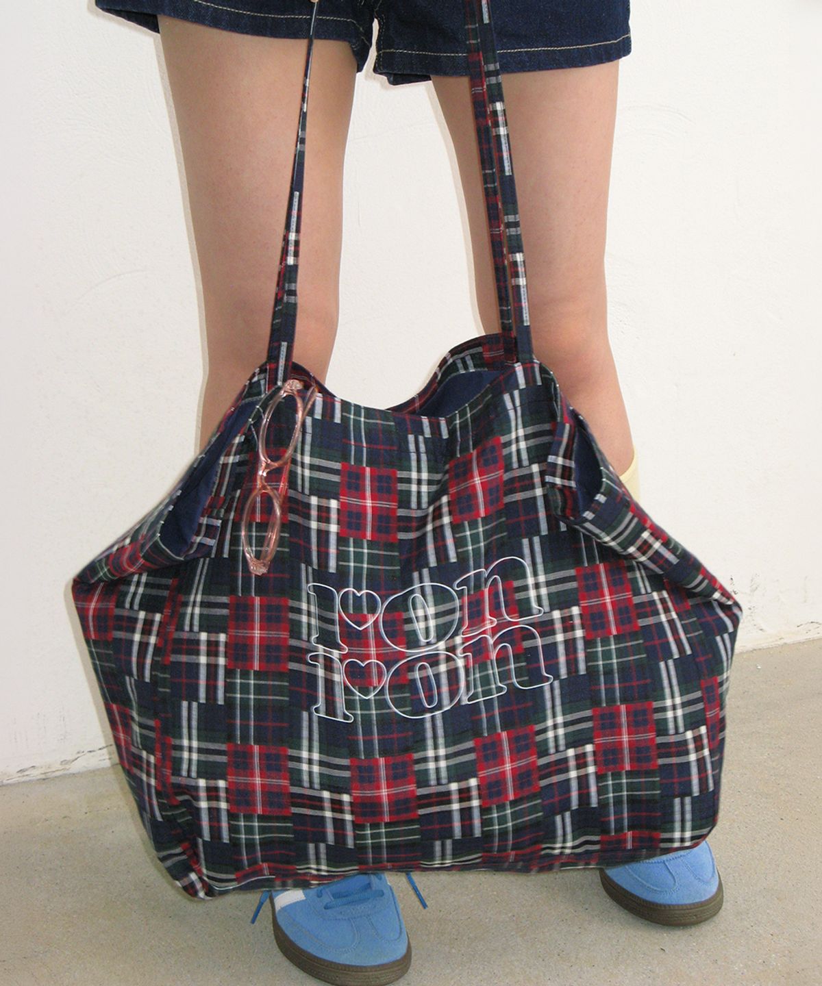 론론(RONRON) PATTERN LOGO SHOPPER RED CHECK