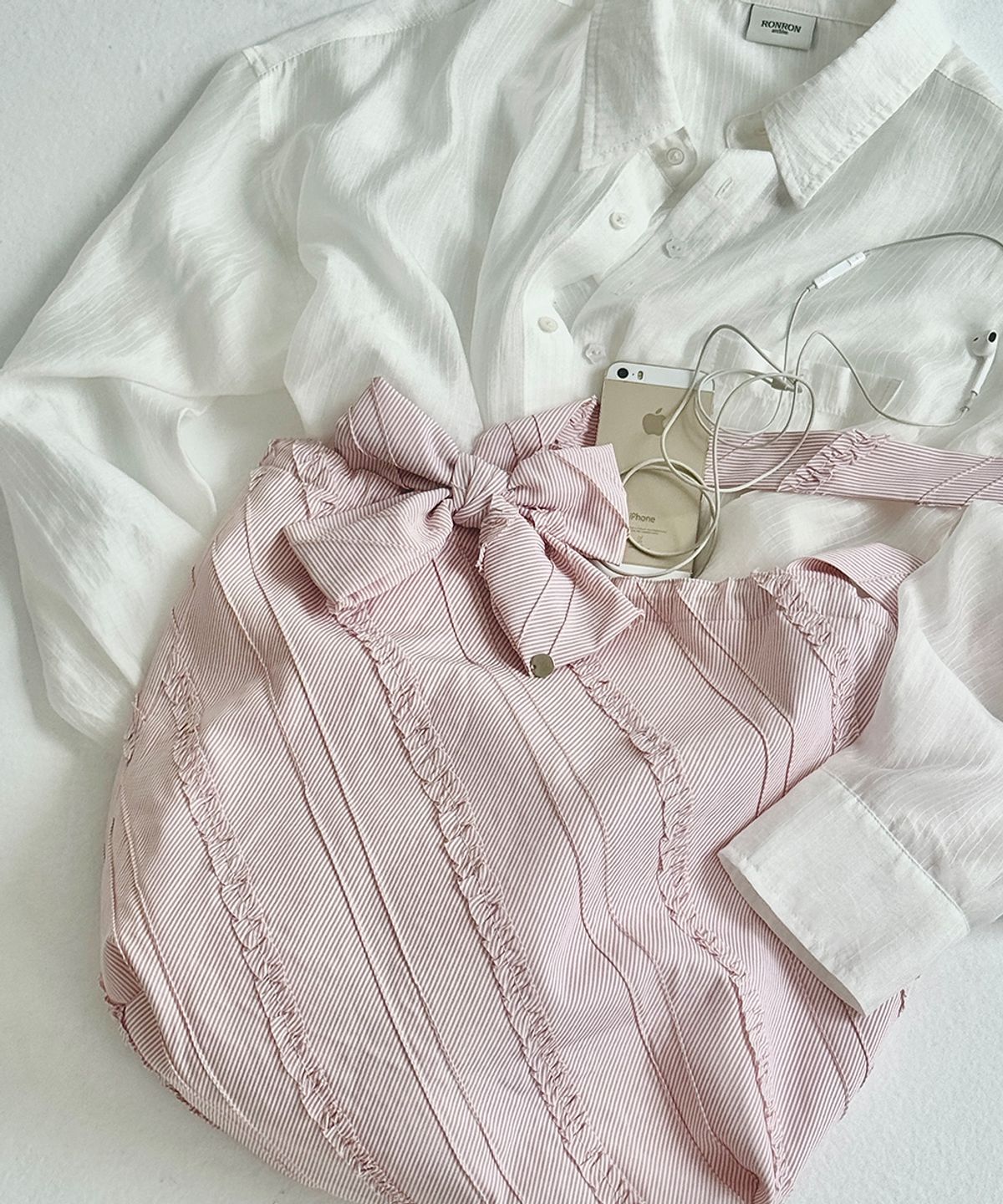 론론(RONRON) RIBBON HAIR PIN SET FRILL ECO BAG SOFT PINK