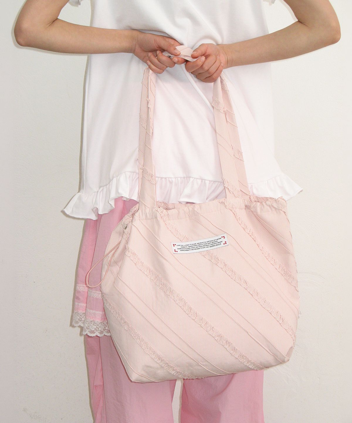 론론(RONRON) RIBBON HAIR PIN SET FRILL ECO BAG SOFT PINK