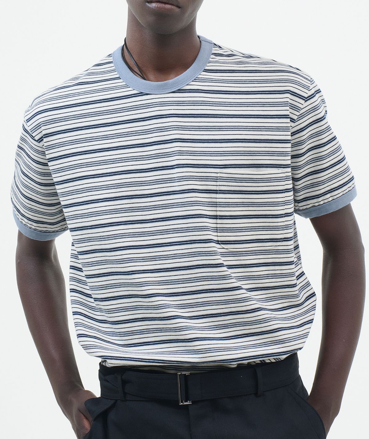 포커페이스(POKERFACE) STRIPE RINGER T-SHIRTS GREY/BLUE
