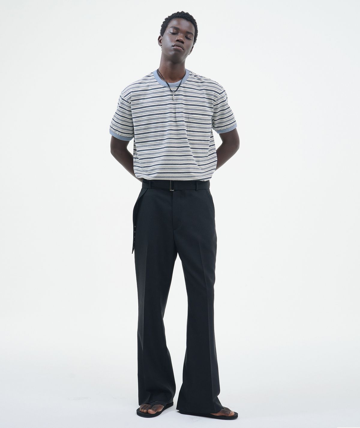 포커페이스(POKERFACE) STRIPE RINGER T-SHIRTS GREY/BLUE