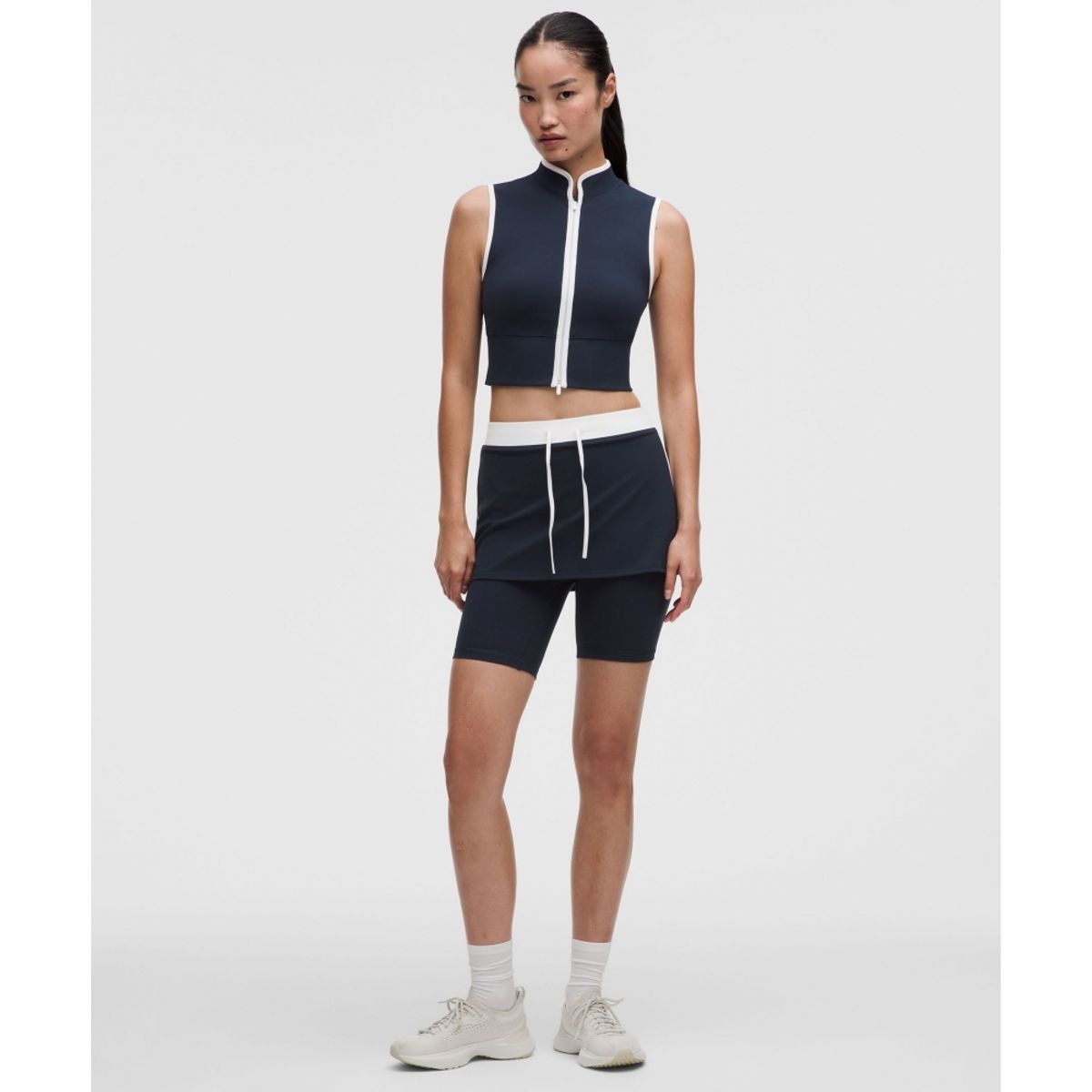 룰루레몬(LULULEMON) Everlux™ 컬러블록 집 프런트 탱크탑  TRNV WHT