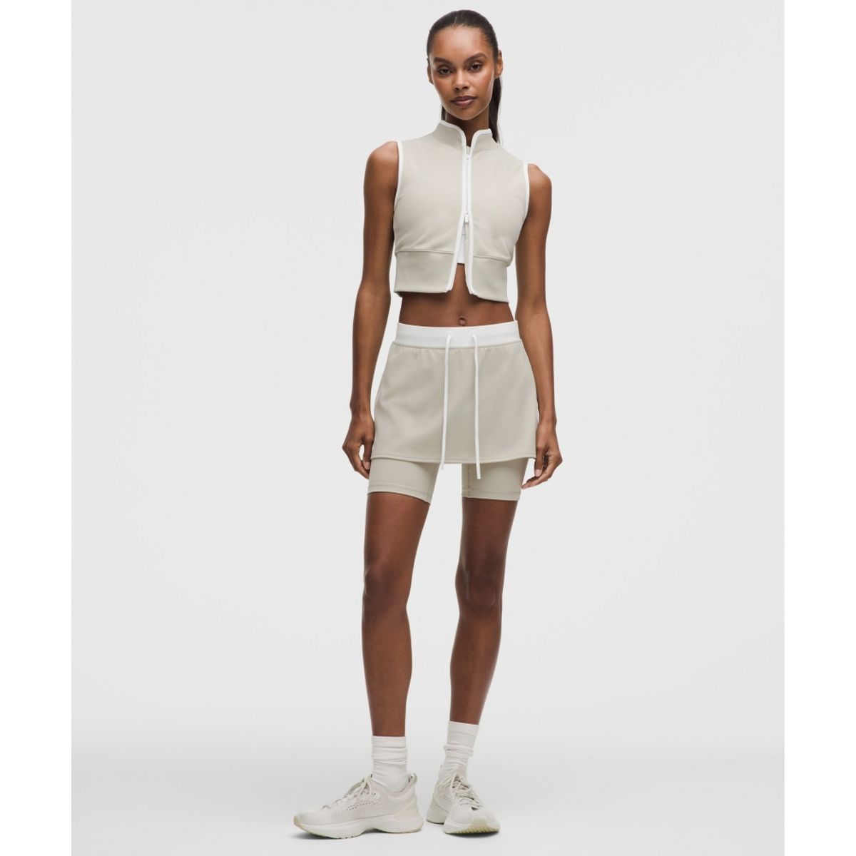 룰루레몬(LULULEMON) Everlux™ 컬러블록 집 프런트 탱크탑  MHAZ WHT