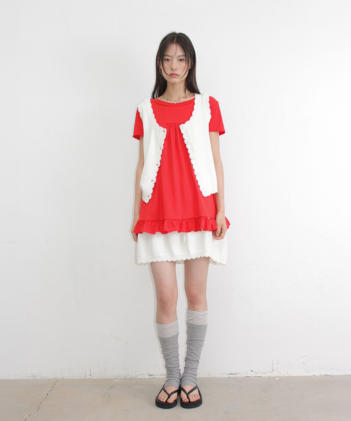 론론(RONRON) SCALLOP TRIM KNIT MINI SKIRT IVORY