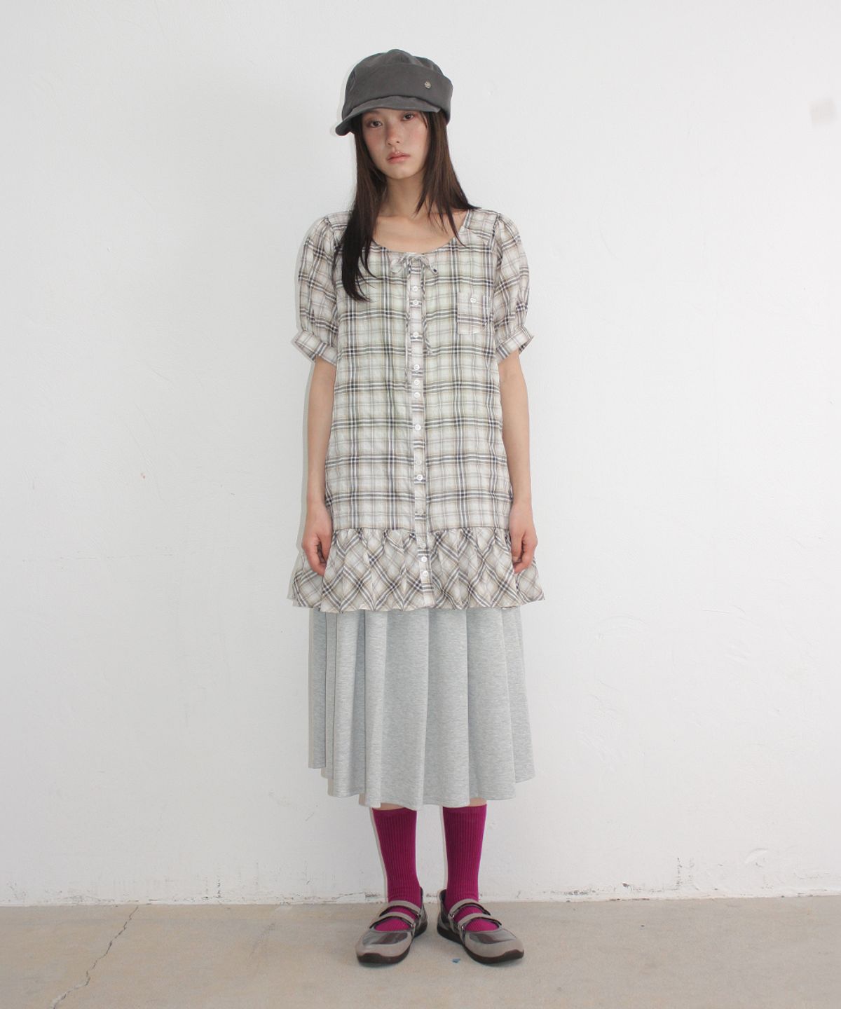 론론(RONRON) PLEATS SWEAT LONG SKIRT GREY