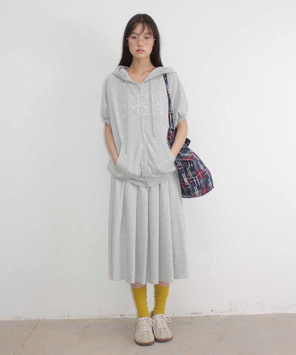 론론(RONRON) PLEATS SWEAT LONG SKIRT GREY