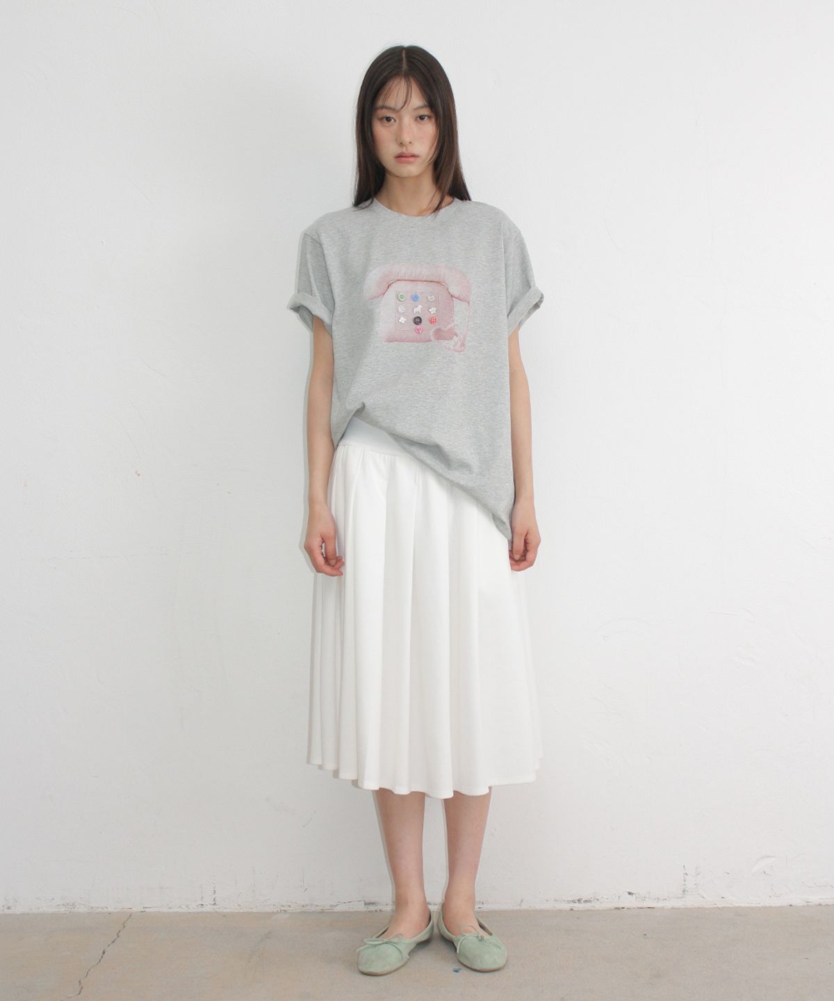 론론(RONRON) PLEATS SWEAT LONG SKIRT WHITE