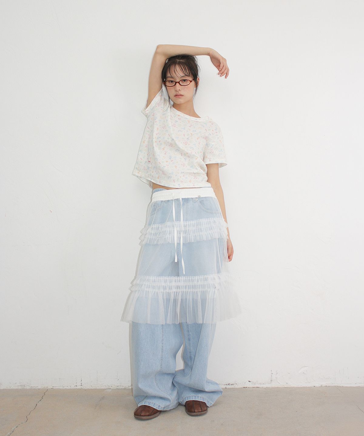 론론(RONRON) SHEER TIERED FRILL LAYERED SKIRT WHITE