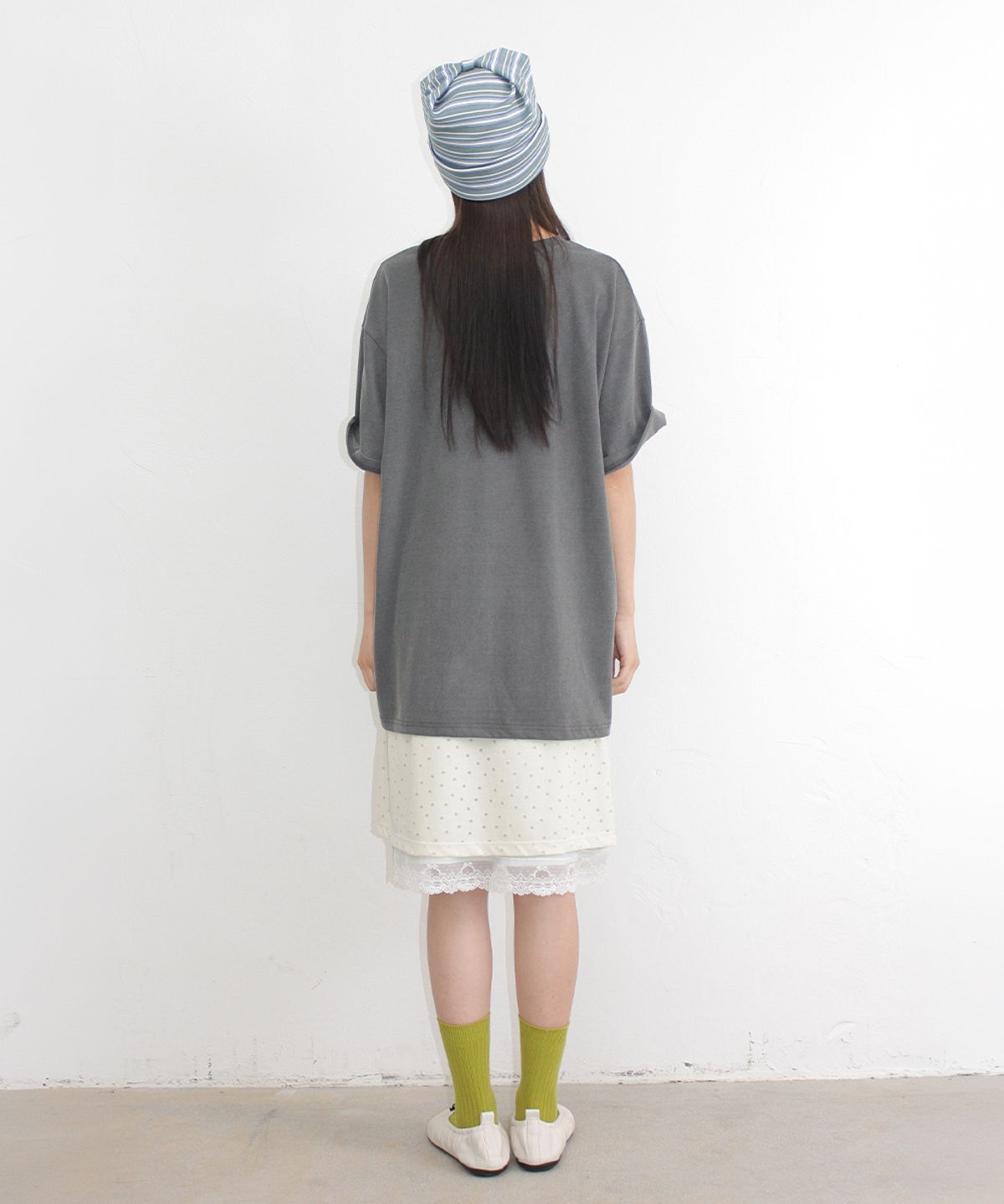 론론(RONRON) DOT LAYERED LACE HEM SKIRT CREAM