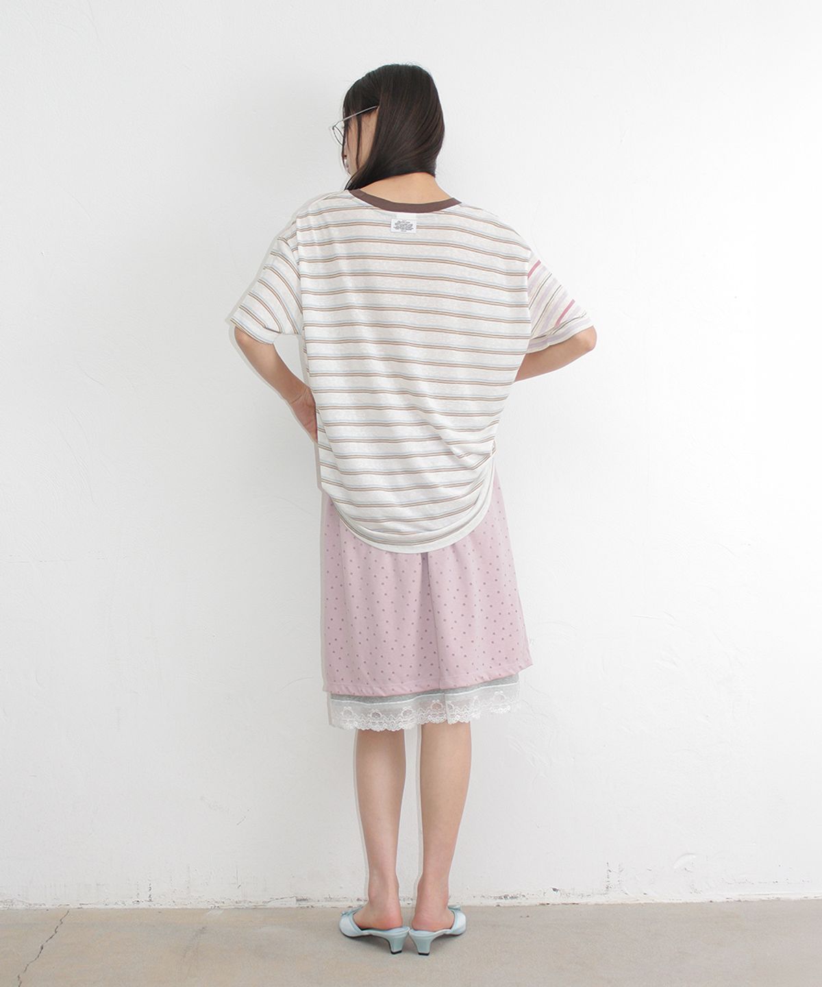 론론(RONRON) DOT LAYERED LACE HEM SKIRT PINK
