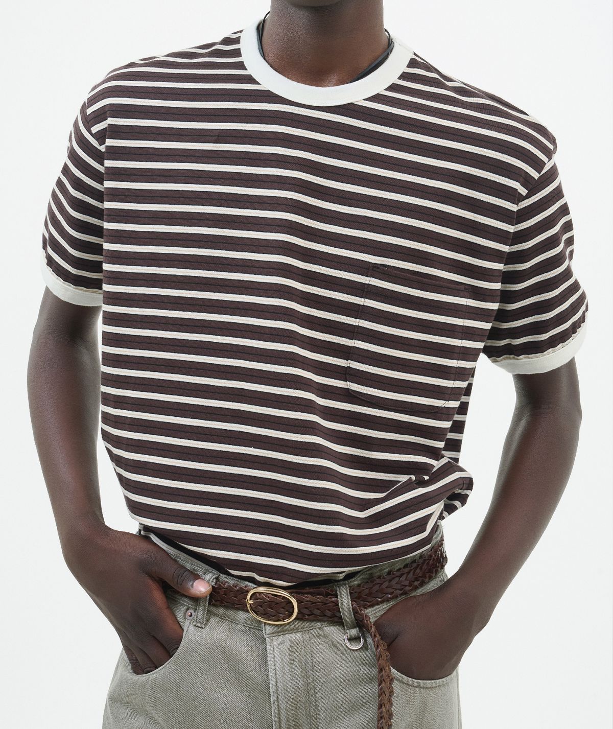 포커페이스(POKERFACE) STRIPE RINGER T-SHIRTS BROWN/IVORY