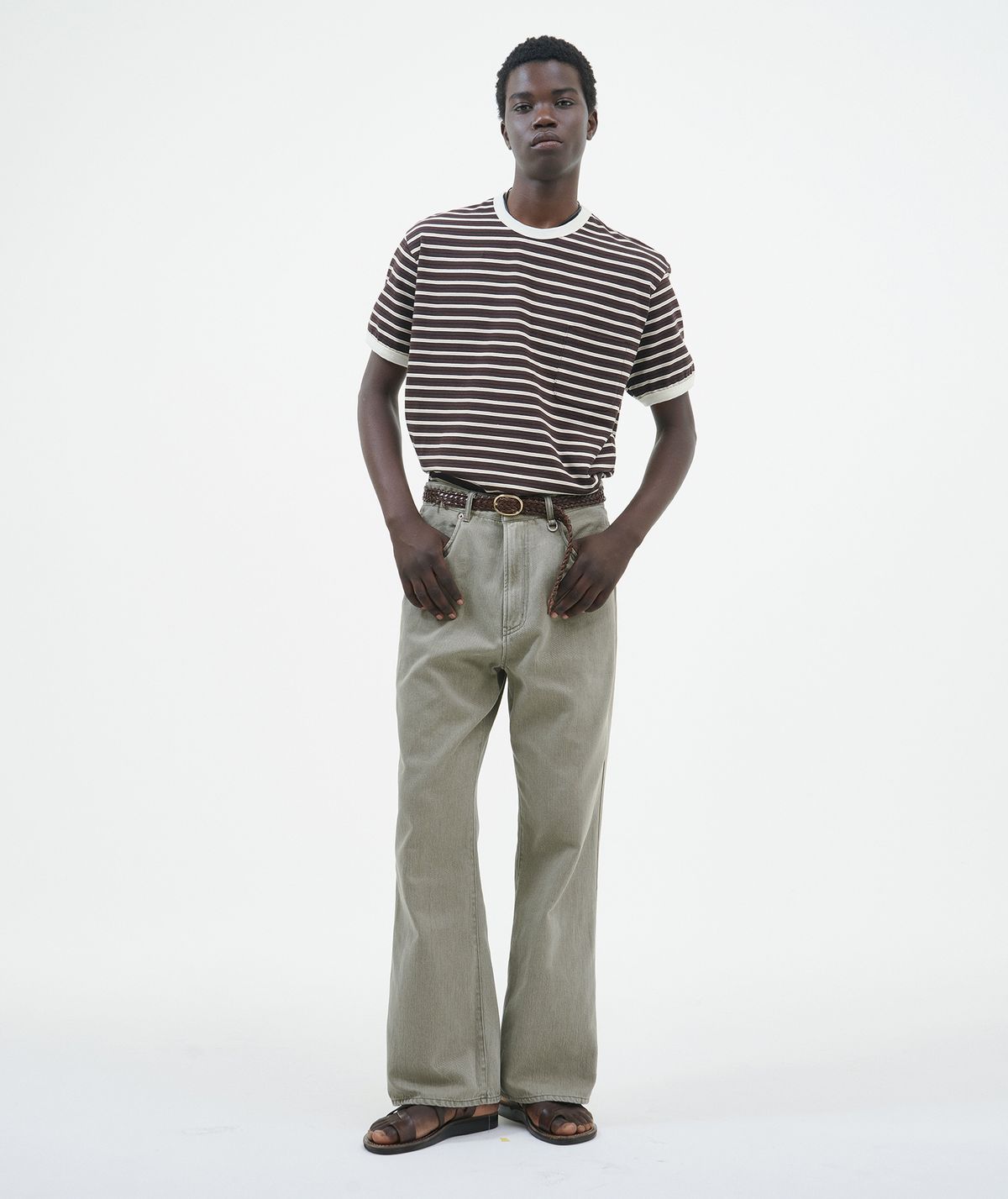 포커페이스(POKERFACE) STRIPE RINGER T-SHIRTS BROWN/IVORY