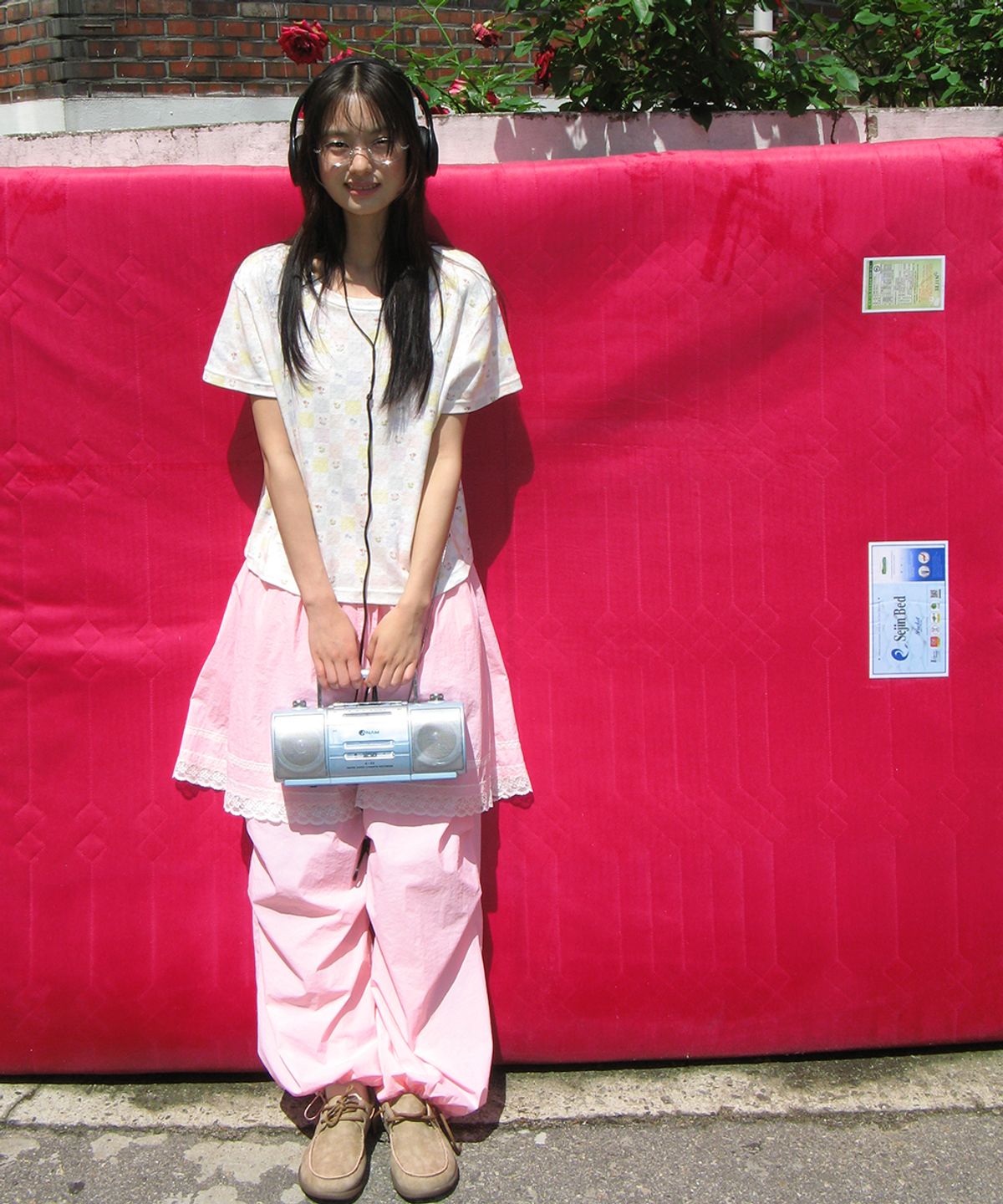 론론(RONRON) LACE POINT SKIRT LAYERED JOGGER PANTS PINK