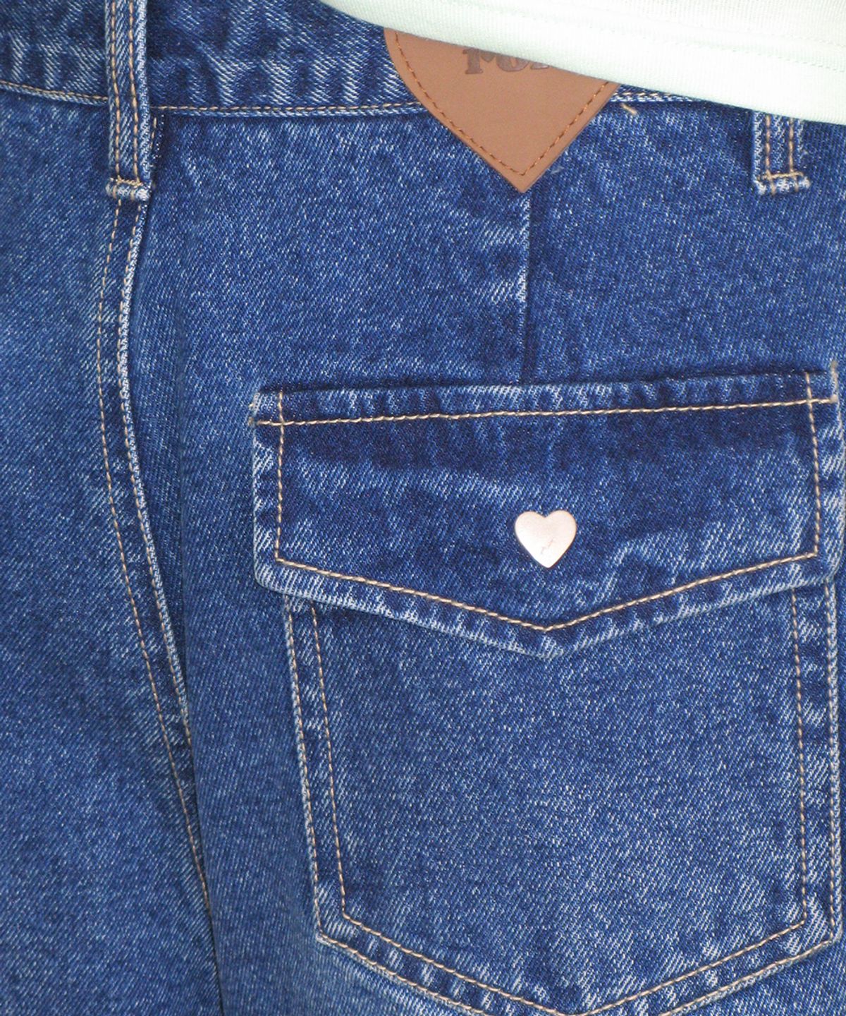 론론(RONRON) FLORAL LINED WIDE DENIM PANTS MEDIUM BLUE