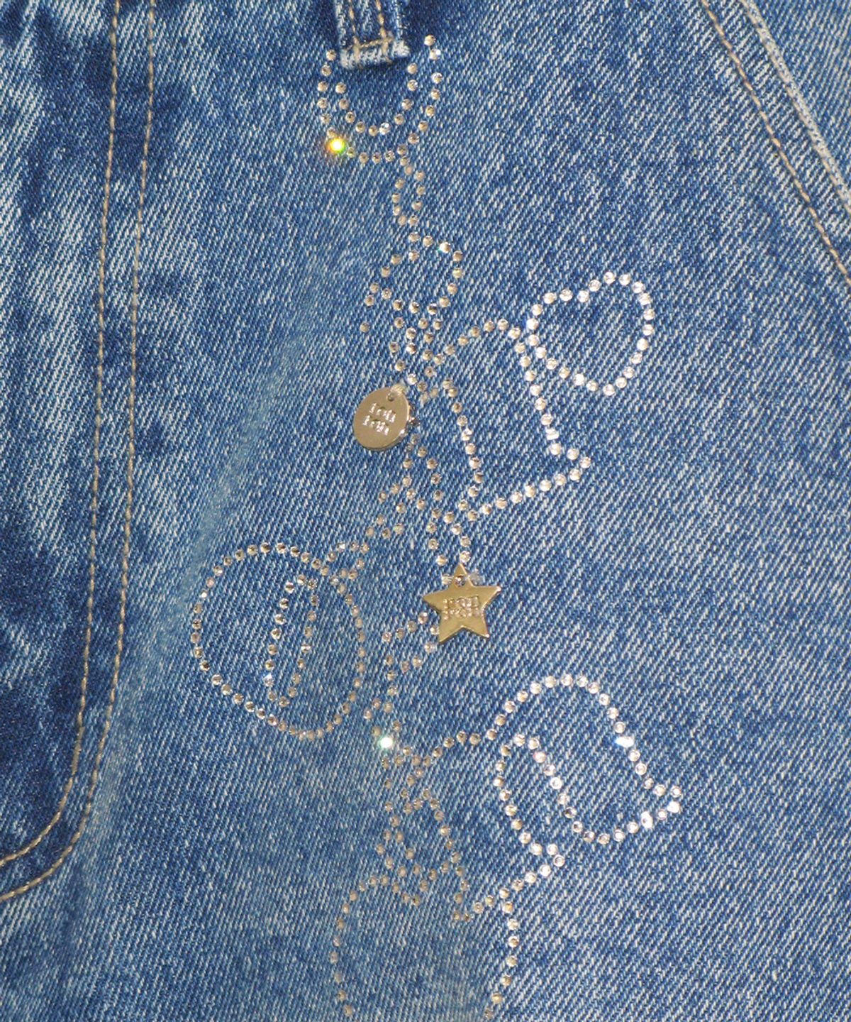 론론(RONRON) HOTFIX KEYRING WIDE DENIM PANTS MEDIUM BLUE