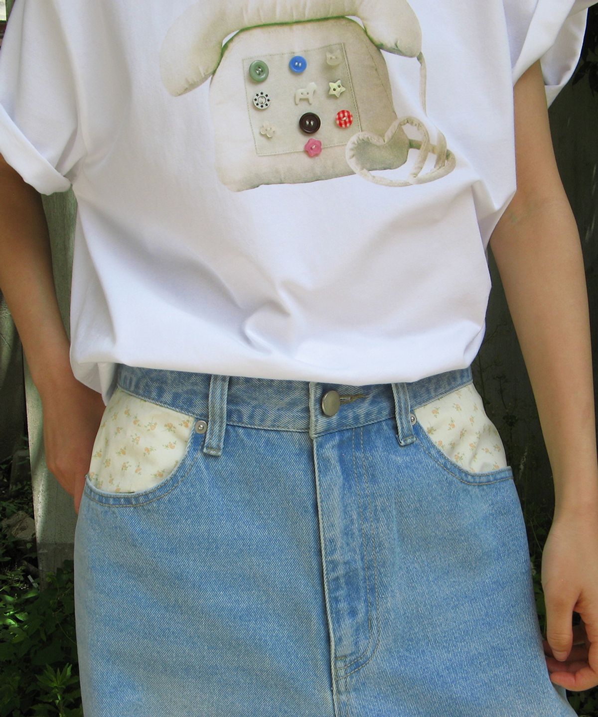 론론(RONRON) FLORAL LINED WIDE DENIM PANTS LIGHT BLUE