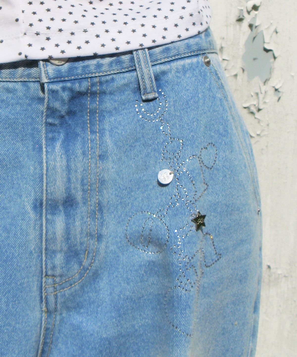 론론(RONRON) HOTFIX KEYRING WIDE DENIM PANTS LIGHT BLUE