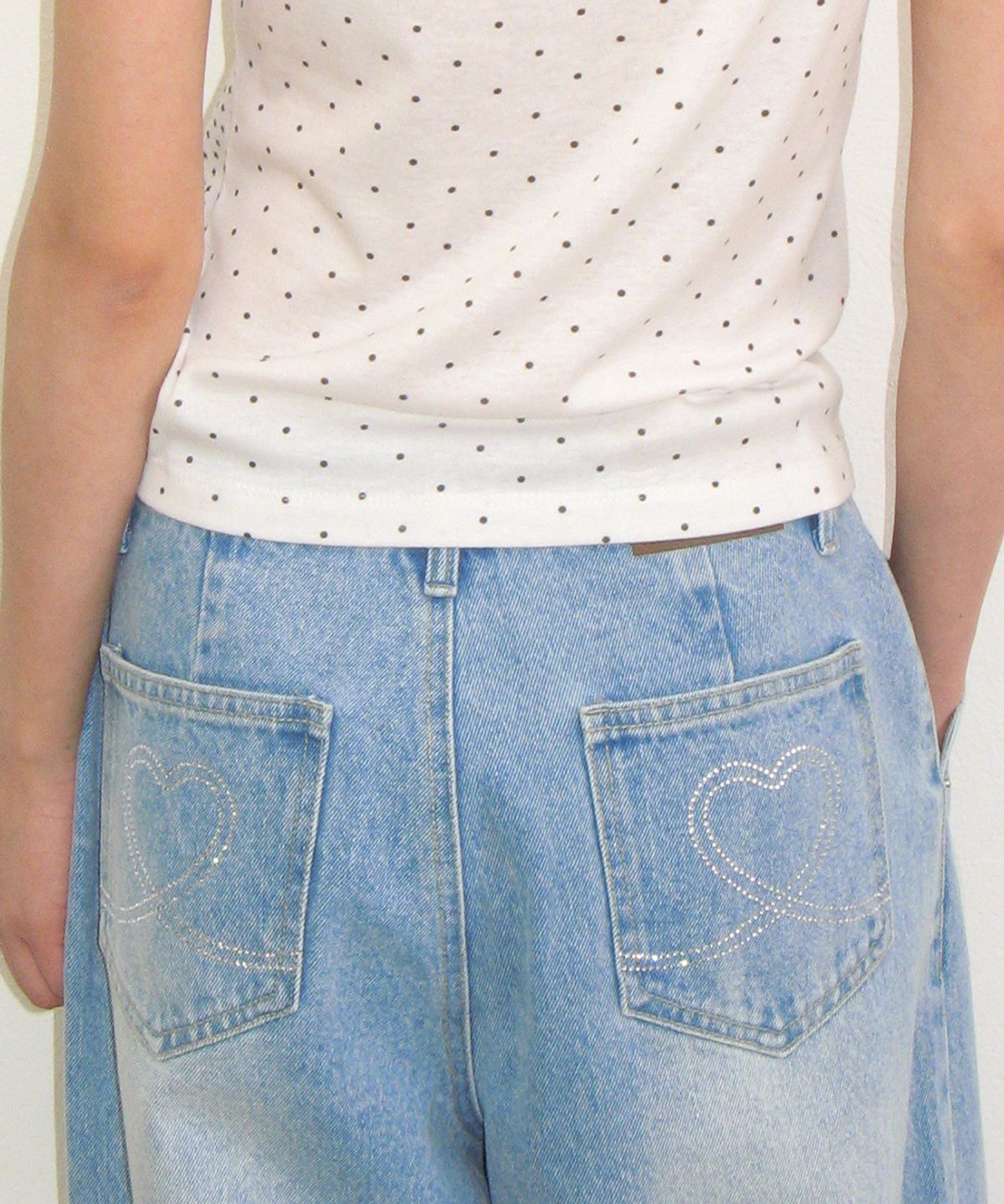 론론(RONRON) HOTFIX KEYRING WIDE DENIM PANTS LIGHT BLUE