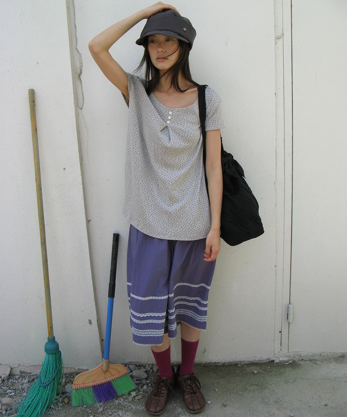 론론(RONRON) LACE TRIM NYLON BERMUDA PANTS PURPLE