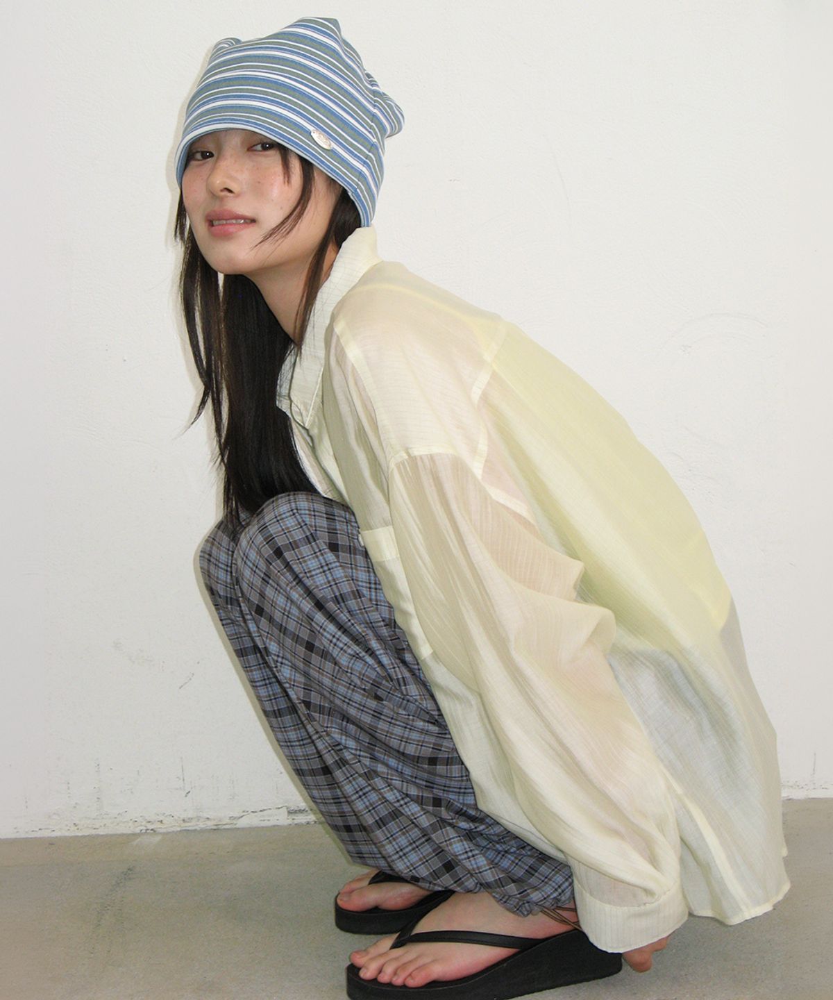 론론(RONRON) HEART KEYRING CHECK JOGGER PANTS NAVY