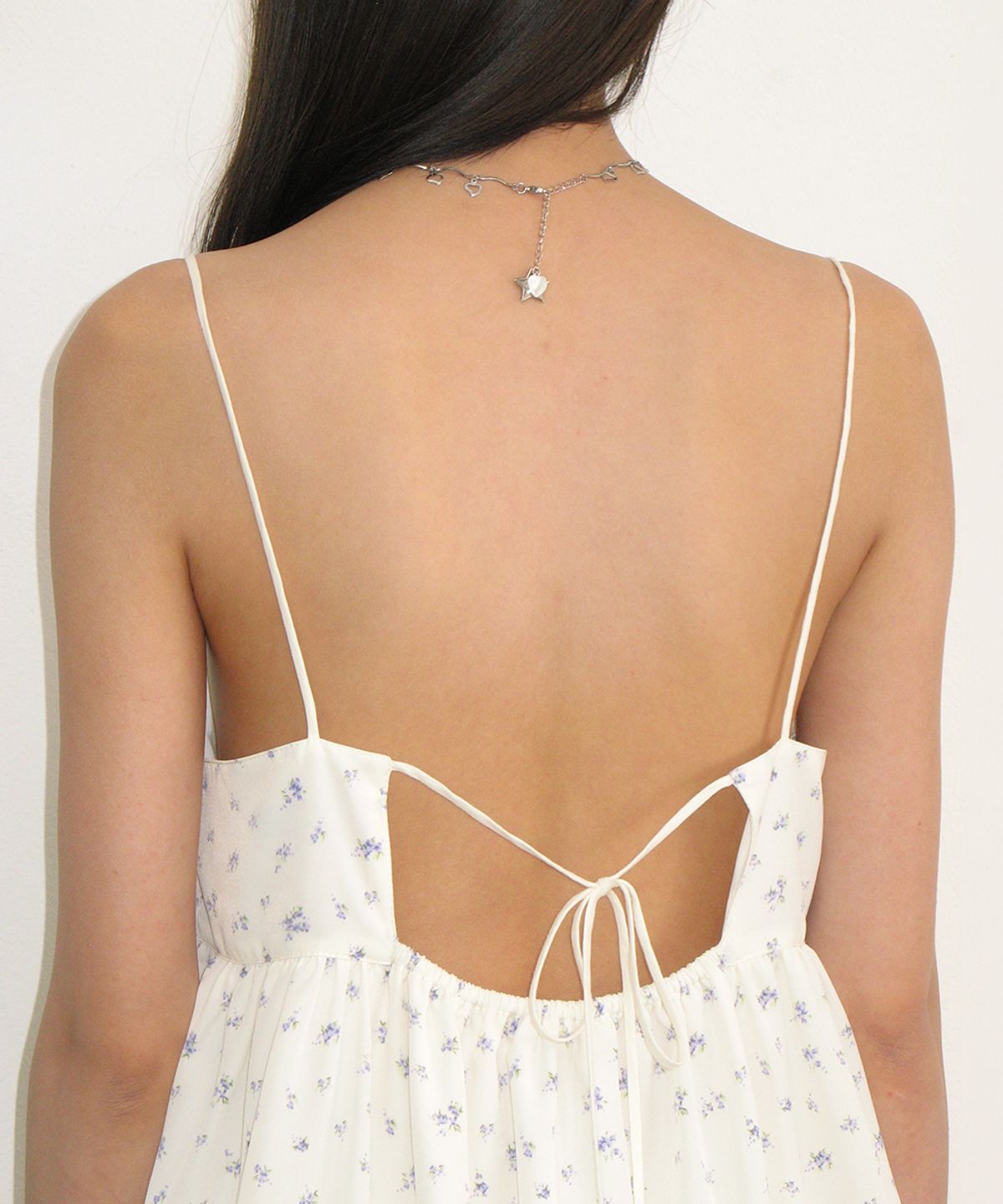 론론(RONRON) FLORAL FRILL A LINE SLEEVELESS DRESS WHITE