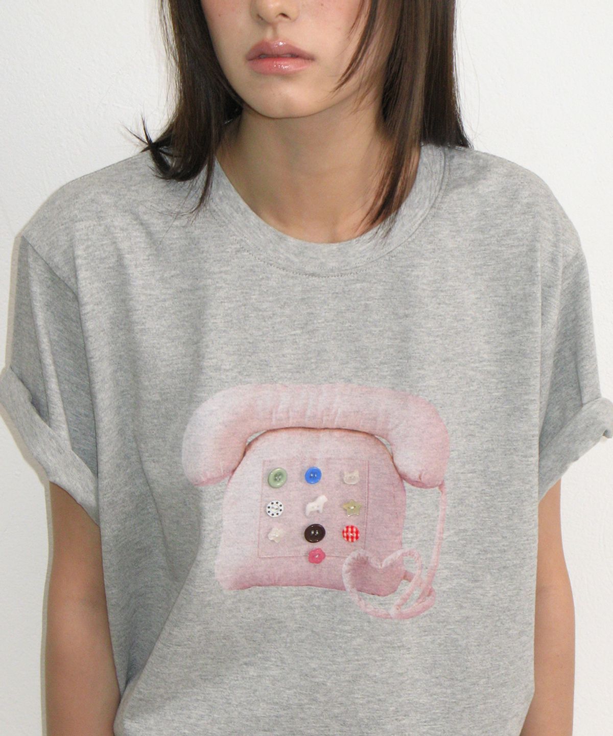 론론(RONRON) BUTTON RETRO TELEPHONE T SHIRT GREY