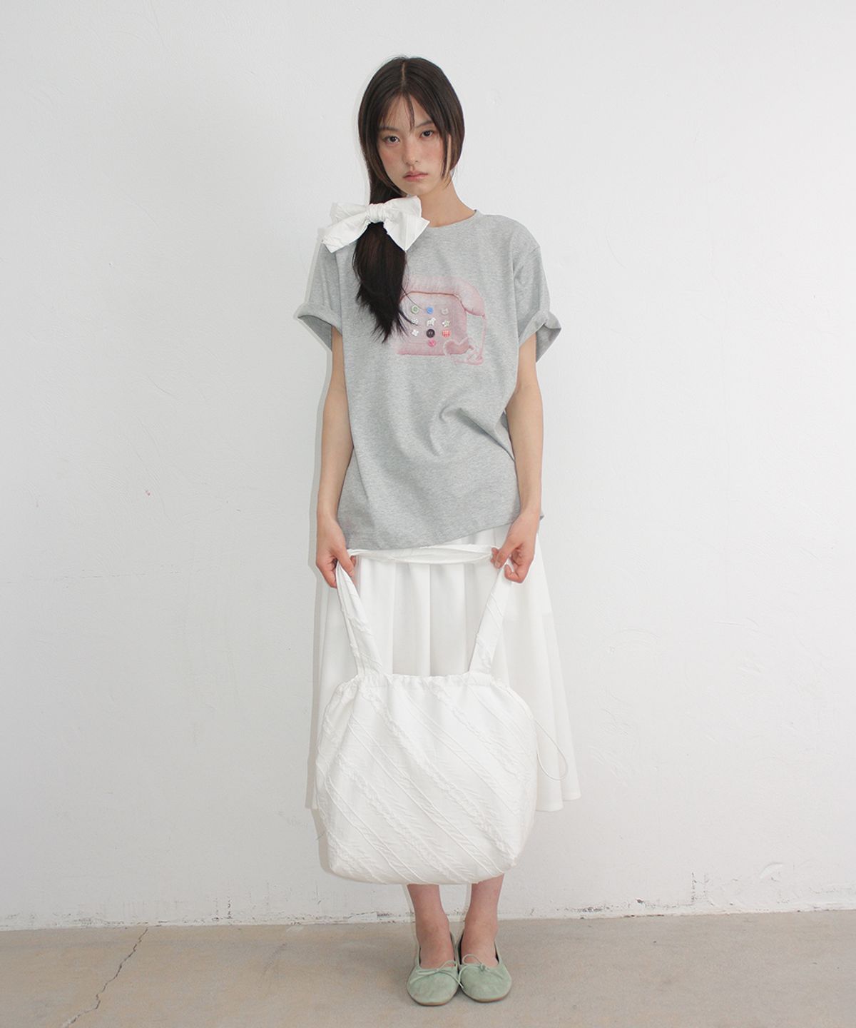 론론(RONRON) BUTTON RETRO TELEPHONE T SHIRT GREY
