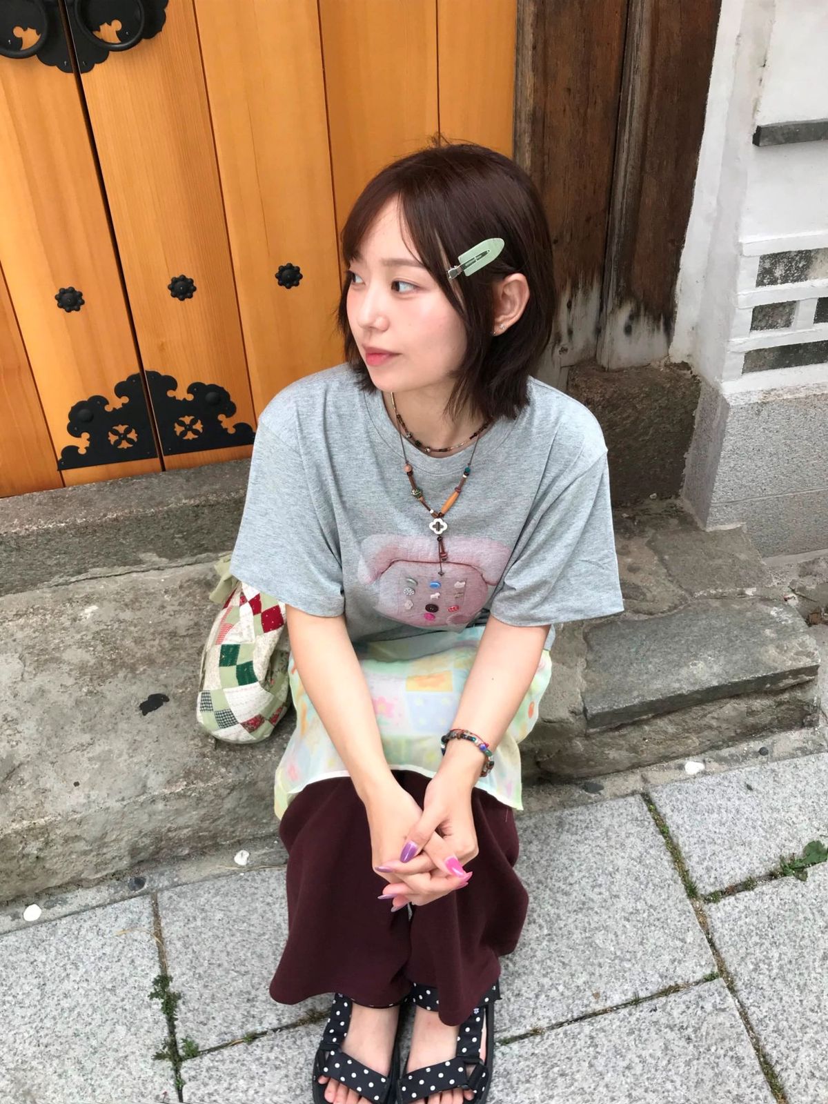 론론(RONRON) BUTTON RETRO TELEPHONE T SHIRT GREY