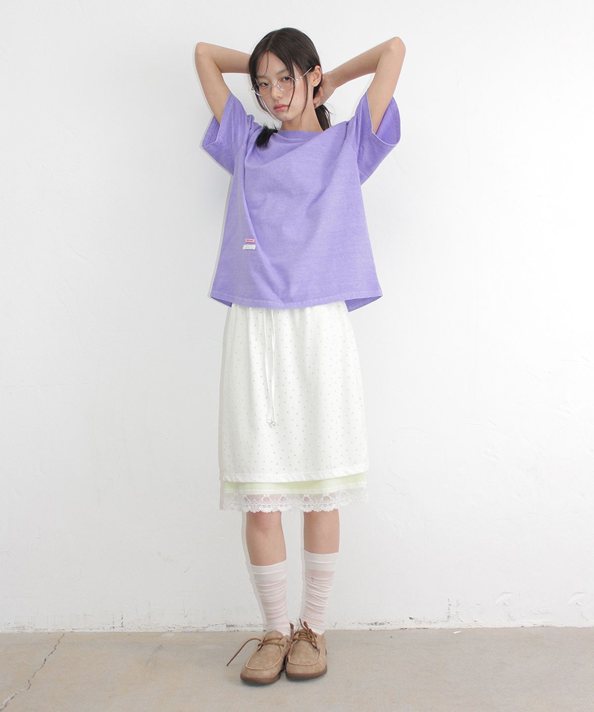 론론(RONRON) PIGMENT MINI LABEL BASIC FIT T SHIRT PURPLE