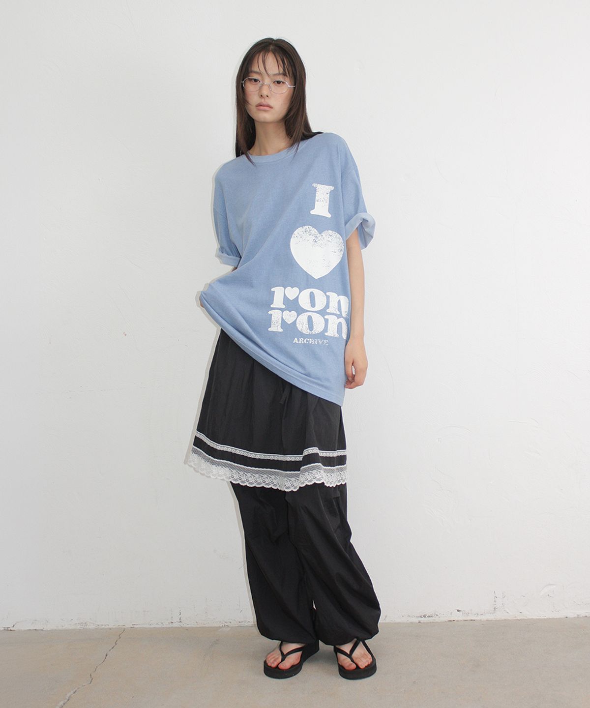 론론(RONRON) PIGMENT I LUV RON OVER FIT T SHIRT BLUE