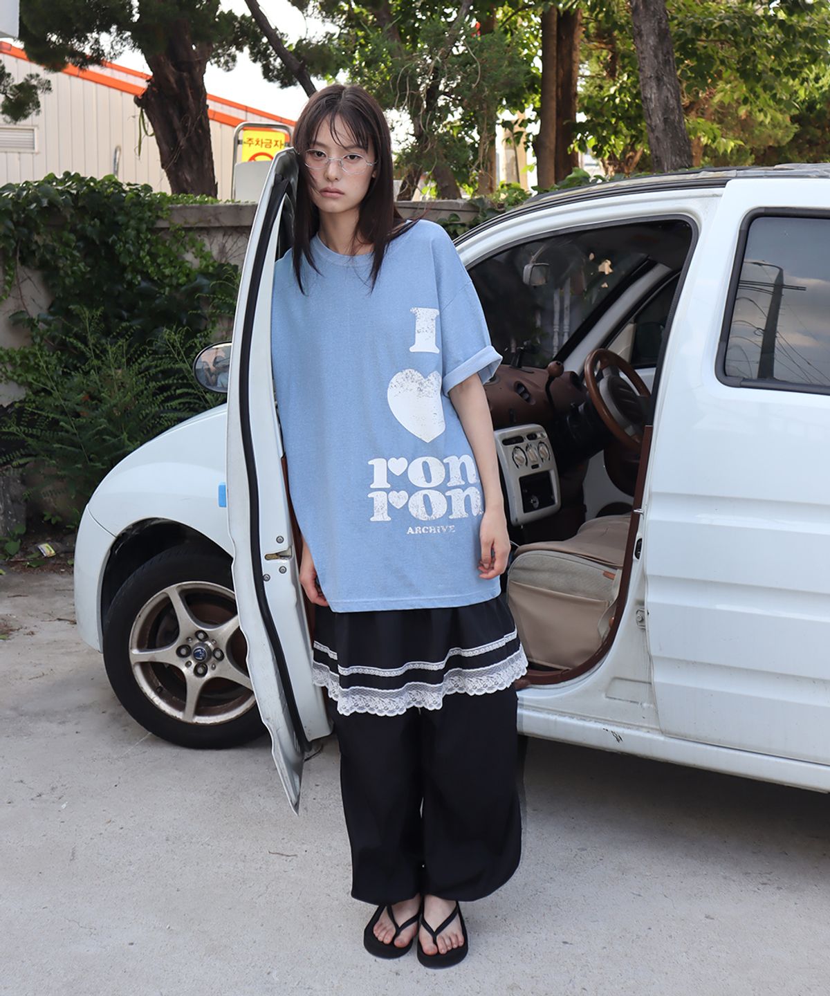 론론(RONRON) PIGMENT I LUV RON OVER FIT T SHIRT BLUE