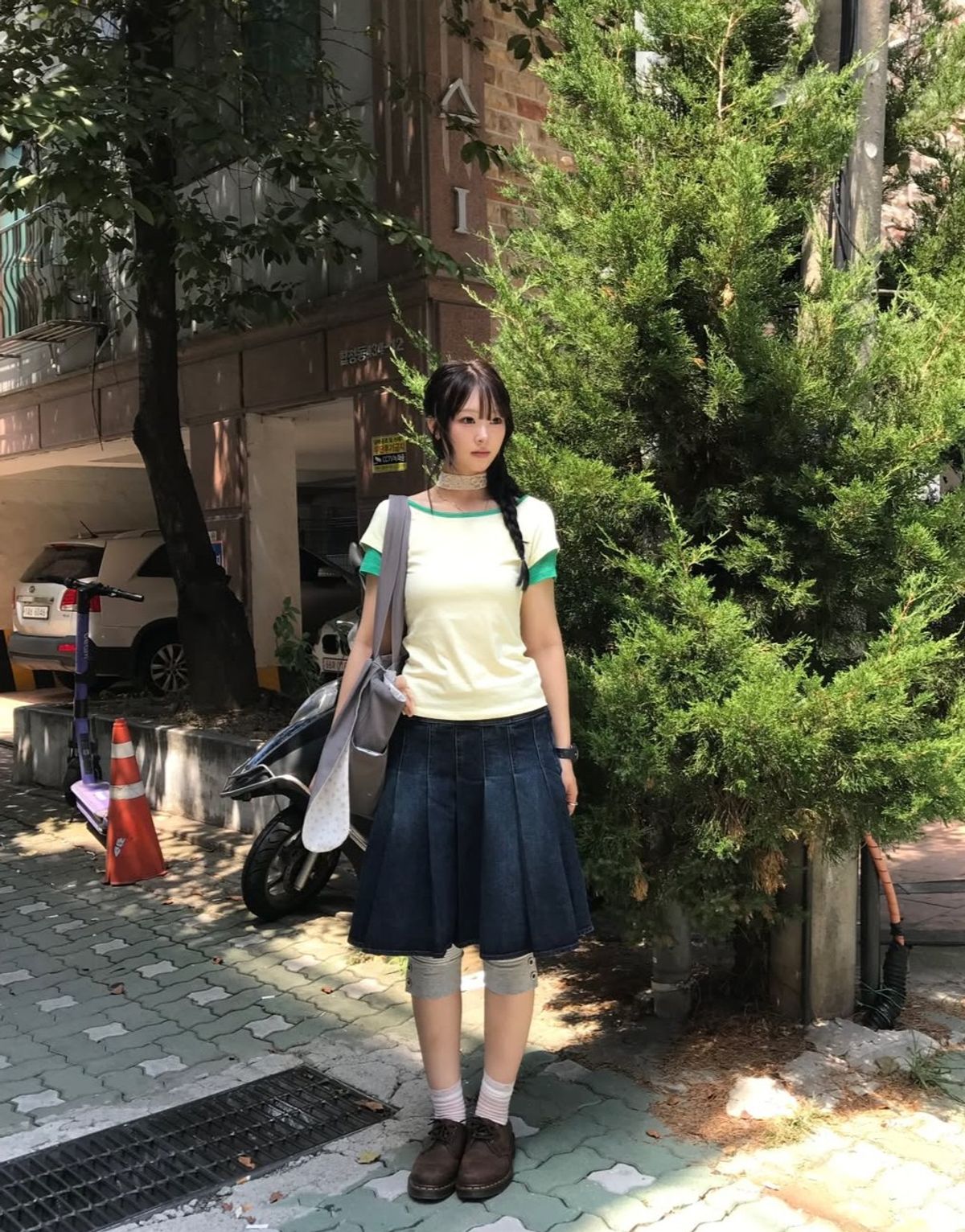 론론(RONRON) HEART BUTTON ROLL UP LAYERED T SHIRT SOFT YELLOW